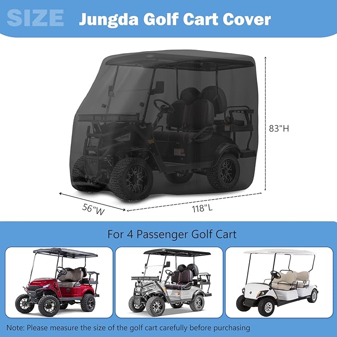 Golf Cart Cover,Waterproof Universal 4 Passenger Golf Cart Covers,Golf Cart Accessories for Outdoor Storage Protective - 118" L x 56" W x 83" H