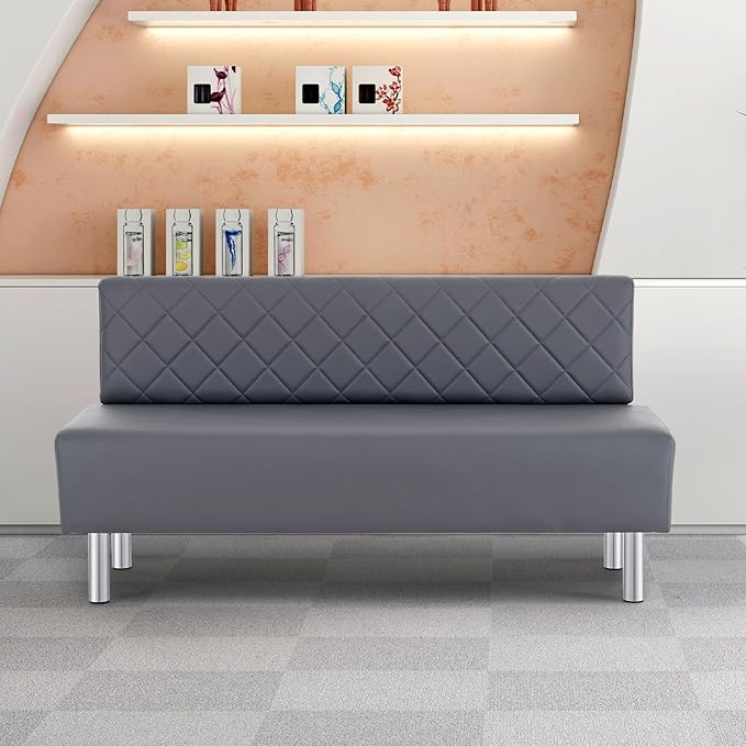 OmySalon Waiting Room Bench with Back, 58.6’’ Office Guest Chair Upholstered Reception Seating, Lobby Furniture for Beauty Salon Barbershop Airport Bank Hall Room Conference, Gray