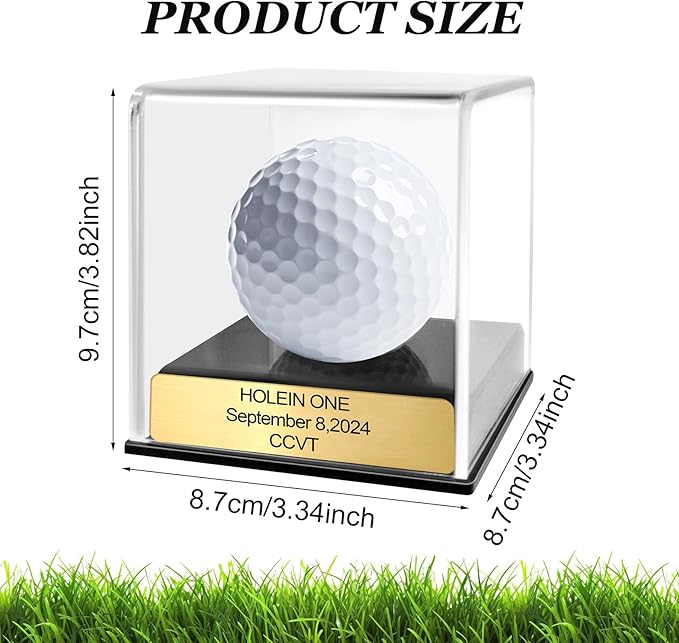 Custom Golf Hole-in-One Display Case, Acrylic Golf Ball Display Case, Custom Engraved Plaque, Commemorate Your Hole in One Shot (Silver)