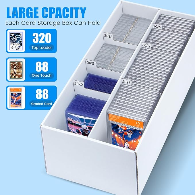 2 Pack Trading Card Storage Box - 2 Rows Graded Card Case holds 88 PSA Slab Cards, Cardboard Holder Organizer Boxes with Dividers for Sport Cards