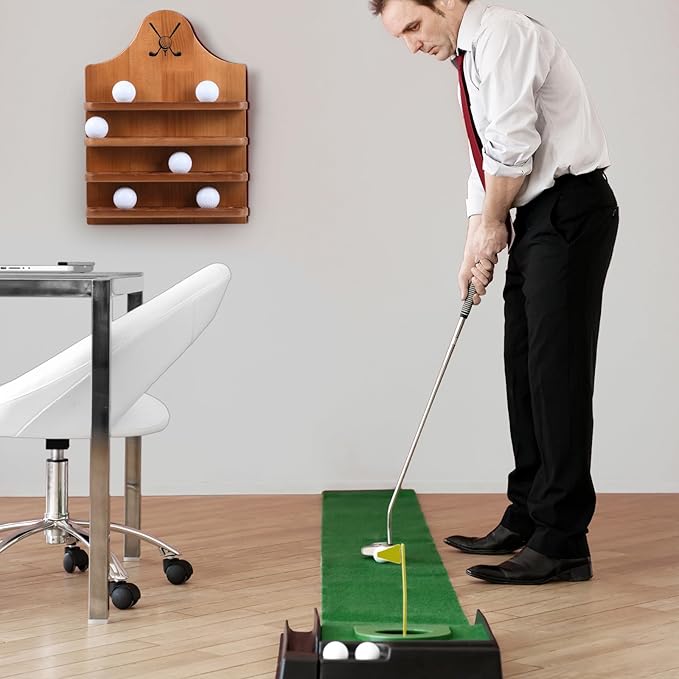 Marsui Wooden Golf Ball Display Case 24 Balls Wall Mounted Golf Ball Display Holder Father's Day Collection Gifts for Golf Ball Enthusiasts Dad, 15. 8 x 11. 8 Inch