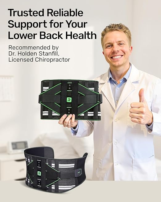 Back Brace for Lower Back Pain Relief, 8X Powerful Lumbar Support with 3D Pad, Support Belt for Men Women, Breathable Back Support Brace with Adjustable Strap, Green Size S