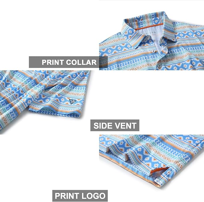 Golf Shirts for Men Dry Fit Short Sleeve Print Performance Moisture Wicking Polo Shirt