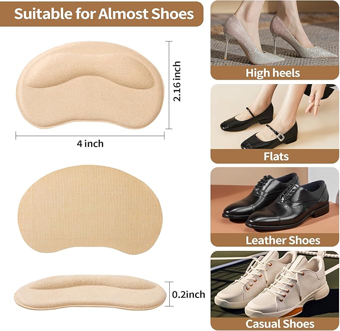 6 Pairs Heel Pads Cushion Inserts for Loose Shoes, Heel Grips & Liners for Men Women – Protectors Against Blisters, Heel Pain, Slipping & Friction(Black + Beige)