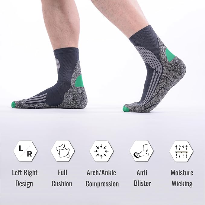 Tactia Full Cushion Compression Socks Men, Coolmax No-Blister Wicking Padded Heel, Quarter Socks for Tennis Golf Hiking Work