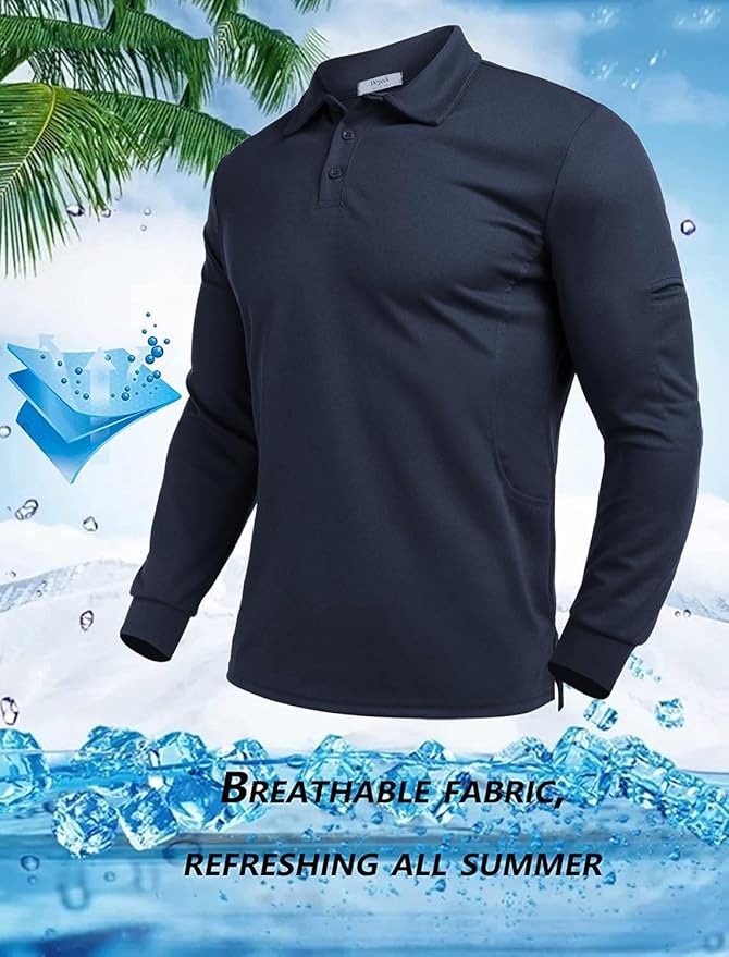 Deyeek Men's Polo Shirts Long Sleeve Golf Polo Shirts for Men Quick Dry UPF 50+ Sun Protection Polos Casual Collared Shirts