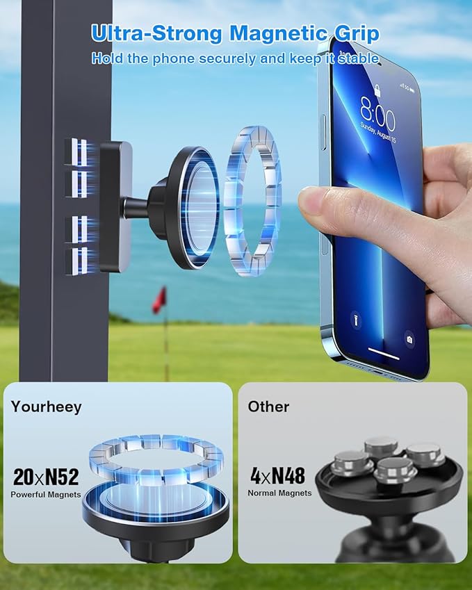 Magnetic Golf Cart Phone Holder, with Powful N52 Magnet, Golf Cart Phone Mount, Compatible with MagSafe iPhone 16/15/14/13/12, Fits EZGO/Yamaha/Club Car/Icon - Golf Cart, Gym (1 Pack)