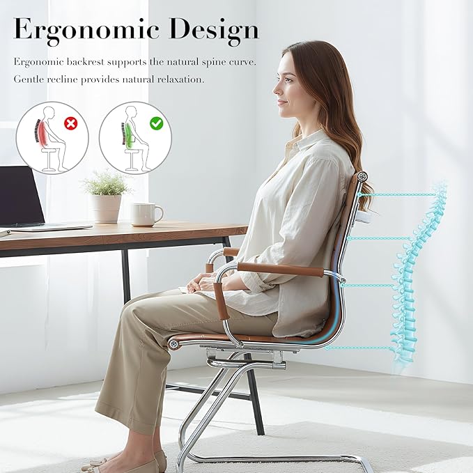 CIMOTA Waiting Room Chairs Leather Office Guest Chair Mid Back Reception Chairs with Sled Base for Meeting/Patient/Conference Room, Coffee Set of 2