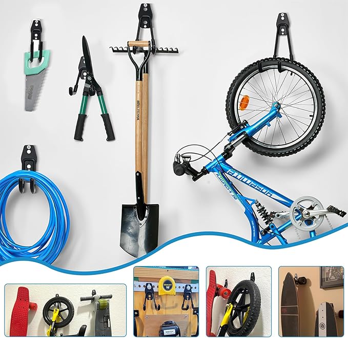 2 Pack Garage Storage Utility Hooks，Garage Garden Tool Organizer，Steel Wall Mount Hooks, Garden Small U Hooks (Type O-Black)