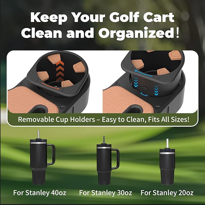 Upgraded Golf Cart Armrest with Cup Holder – Wide Comfort Pad, Universal Fit for EZGO, Club Car, Yamaha – Waterproof, Tool-Free Install, Fits 1" & 1.25" Square Tubes
