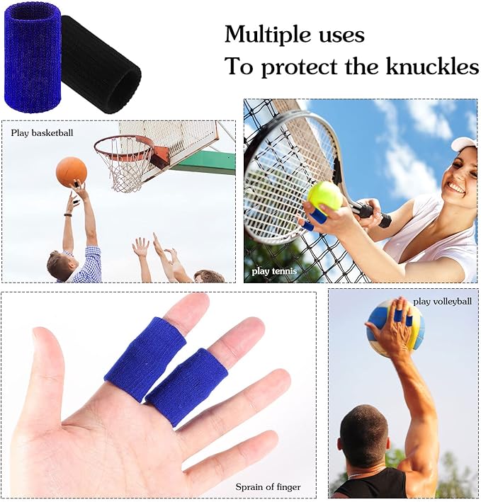 20 PCS Finger Sleeves Protectors, Sport Finger Sleeves Thumb Brace Support Finger Brace Elastic Thumb Sleeves for Relieving Pain Arthritis Trigger Finger (Black, royal blue)