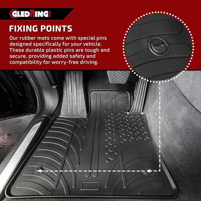 Gledring USA Custom Fit All-Weather Rubber Floor Mats Intended for Volkswagen ID.7 Electric SUV 2024, No Trimming Required, Tailored Custom Fit, Protects from Rain, Mud, & Snow.