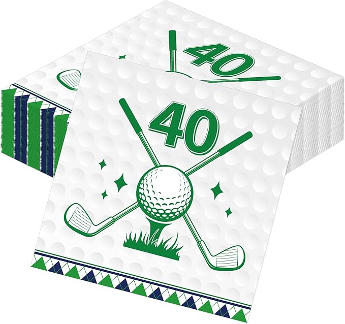 Golf 40th Birthday Party Napkins Decorations, Disposable Paper Golf Napkins Supplies Pack of 50, Sports Birthday Party Decor Size 6.5 Inch