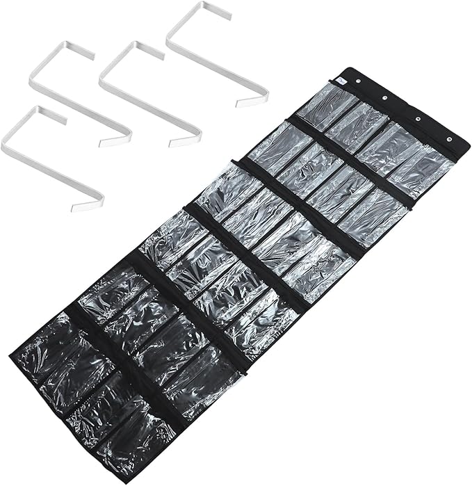 24-Compartment Hanging Shoe Organizer Bag, Black Non-Woven Fabric Storage Hanging Bag with Pockets for Door or Wall, Bedroom Shoe Storage Solution