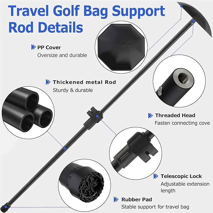 Golf Travel Bag Support Pole, 33"-60" Golf Club Travel Protector Stick for Bag Telescopic Adjustable Airlines Stiff Arm Club Protector Stainless Steel Pole