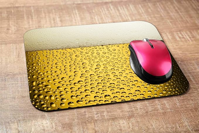 Beer Gaming Mousepad Cool Beer Bubbling Golden Mouse Pad Mouse Mat for Computer Desk Laptop Office 9.5 X 7.9 Inch Non-Slip Rubber