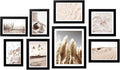 ArtbyHannah Gallery Wall Frame Set, 8 Pack Picture Frames Collage Wall Art Decor with Neutral Pampas Grass for Bedroom, Assorted Size Including 8"x10", 5"x7", 4"x6", 6"x6"(Black Frame,Small)