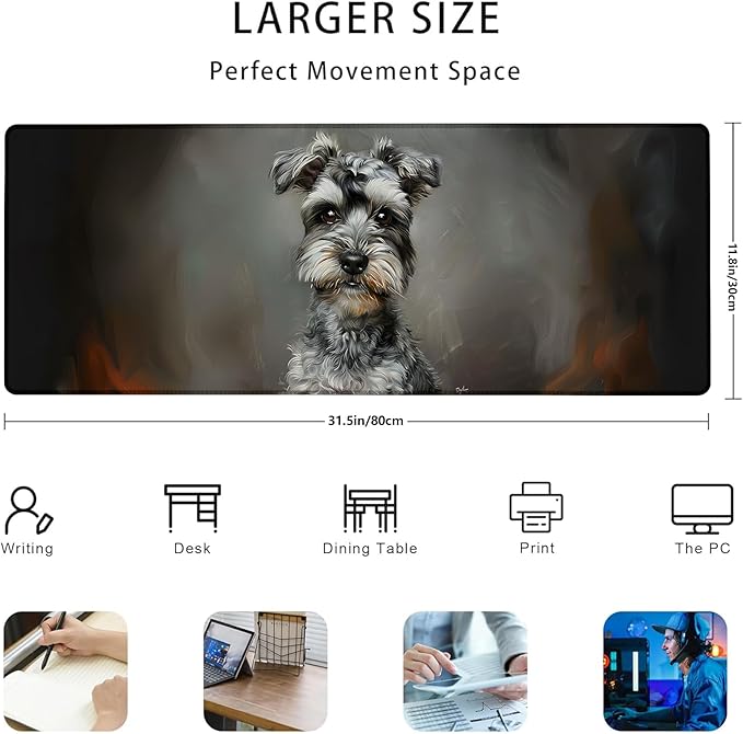 Schnauzer Gaming Mouse Pad Gifts 31.5" x 11.8", Non-Slip Rubber Base MousePads for Computers Laptop School Office Home Accessories Decor, Mouse Pad, Keyboard Desk Mat