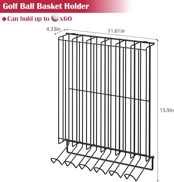 Vrisa Golf Ball Display Rack Wall Mount Display Case Tabletop Metal Holder - Steel Golf Ball Organizer Storage Stand for 60 Balls Each, Black