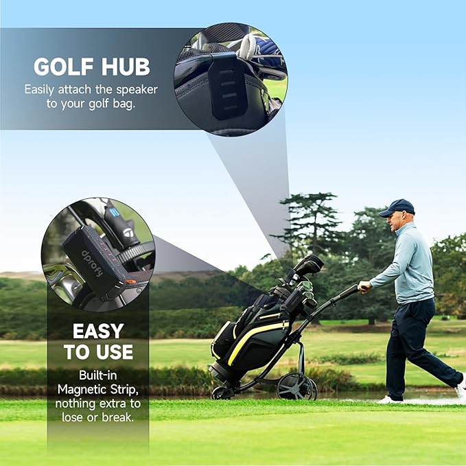 Pro Portable Magnetic Bluetooth Speaker - Wireless Waterproof IPX6/Shockproof - 3rd Gen Magnetic Speaker for Golf Cart - 24 Hr Playtime - TWS & SD Card Function + Case