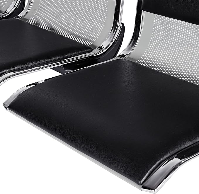 Waiting Room Chairs Guest Reception - 3-Seat Waiting Room Bench with Arms Airport Reception Bench Guest Reception Chairs PU Leather Office Chair for Airport Market Bank Hospital School, Black