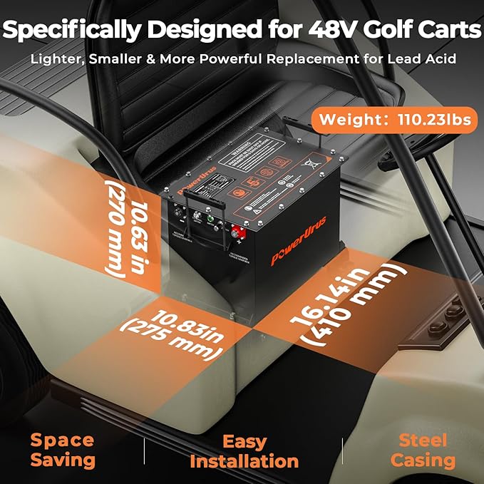 48V 100Ah Lithium Golf Cart Battery, 48V 100Ah LiFePO4 Battery, Built-in Max 300A BMS, with LCD Monitor & Mobile APP & 48V 15A Lithium Battery Charger, 4000+ Cycles, Perfect for Golf Carts