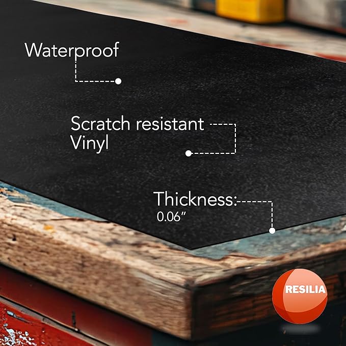 RESILIA Work Bench Mat - 23.5" X 47.5" X 0.06" Scratch-Resistant PVC Mats - Protect Your Workbench, Table, or Tool Station from Painting, Woodworking, Crafting, Building, & More, Black, Made in USA