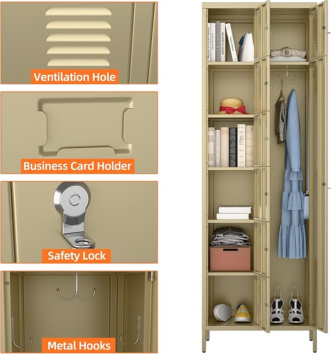 METAN Metal Locker for School Office Gym Bedroom, 8 Doors Steel Storage Locker Cabinet for Employees, Industrial Storage Locker, Assembly Required (Camel)