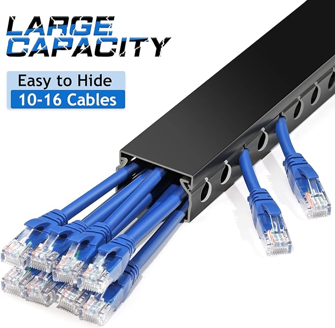 ZhiYo Cable Raceway 156in(4X L39in), Server Rack Cable Management Under Desk Cord Organizer, Electrical Safe PVC Cable Channel Open Slot Wire Raceway for Network/PC/TVs, Wire Duct H1 x W1.6in Black