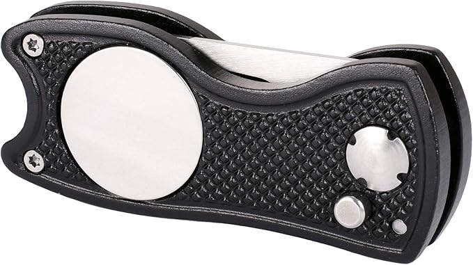 Mile High Life Microfiber Waffle Pattern Golf Towel | Club Groove Cleaner Brush | Foldable Divot Tool with Magnetic Ball Marker (Black w/red Towel/Brush/Fish Divot)