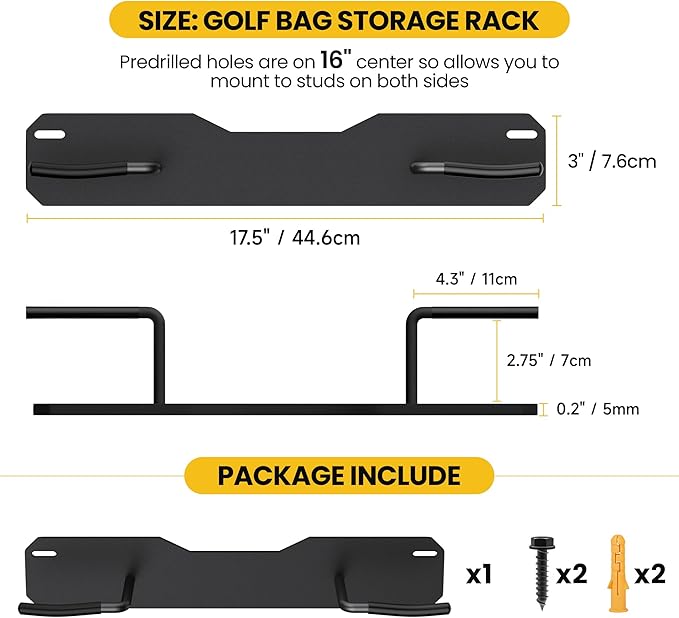 Wall Mounted Golf Bag Storage Rack,Golf Bag Storage Rack for Garage,Golf Bag Organizer for Garage,Golf Bag Hangers/Holder/Hook for Garage,Golf Storage System & Accessories