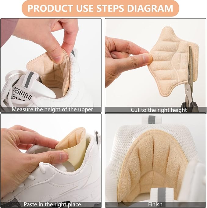 Heel Grips Inserts,Heel Gripsfor Loose Shoes,Too Big Boots, Reusable Heel Guards Liners for All People,Self-Adhesive Heel Protector Pads (4 Gray)