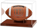 Football Display Case, Acrylic Football Case Clear, UV Protected Display Case with Solid Wood Base Stand for Full Size Signed Football Holder, Football Display Box for Football Fans & Collectors