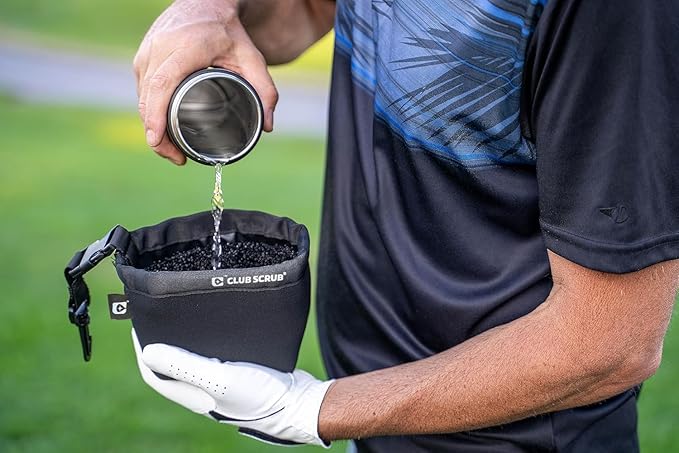 Club Scrub Golf Club and Golf Ball Cleaning Bag, Waterproof Clean Face Technology Liner, Detachable Clip, Machine Washable, Cleans Club Grooves, Dry Exterior (Neoprene or Microfiber Option Available)