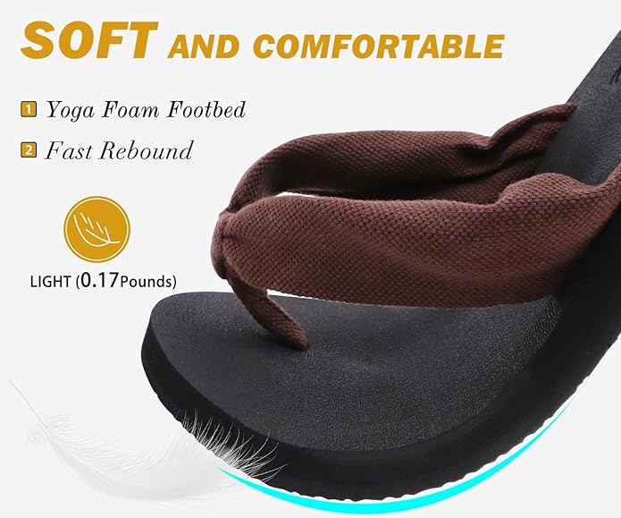 KuaiLu Flip Flops for Women with Arch Support Yoga Mat Comfortable Summer Beach Walking Thong Cushion Sandals Slip On Indoor Outdoor