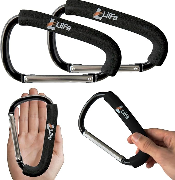 LilFe Stroller Hooks, 6.7" Large Stroller Clip, 2 Pack Large Carabiner Stroller Hooks for Hanging Bags and Shopping, Stroller Accessories for Mommy