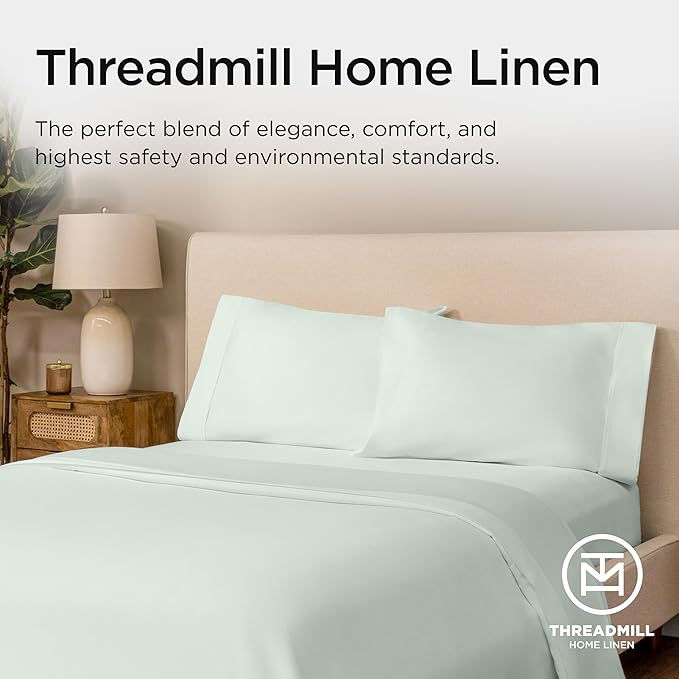 Threadmill California King Sheet Sets | 800 Thread Count Cal King Bed Sheets Set with 16” Deep Pocket | Sateen Weave, Better Than Egyptian Cotton, 4-Piece Bedding Set with Cooling Effect | Seaglass
