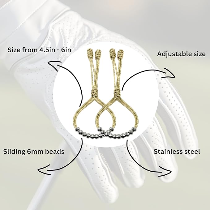 LAMIBEE Pack of 2 Golf Glove Bead Stroke Counter, 10 Stainless Steel Beads Score Counter for Gloves, Stroke Count Resizable Easy to Adjust Golf Round Scoring Tracker Accessory