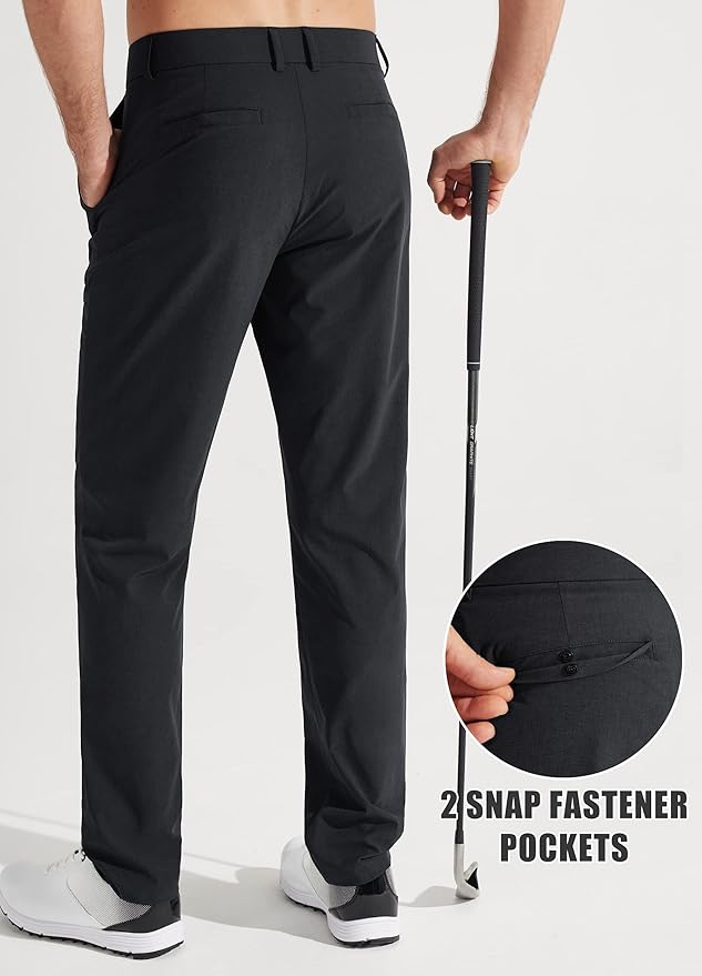 Libin Mens Golf Pants Stretch Work Dress Pants 30"/32"/34" Quick Dry Lightweight Casual Comfy Trousers with Pockets