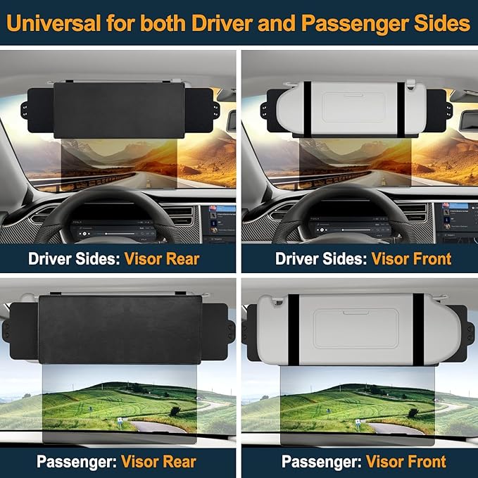 Veharvim Sun Visor Extender for Car with 2 Side Sunshade, Polarized UV400 Visor Extender Attachment for Car Visor with PC Lens,Anti-Glare for Safe Driving