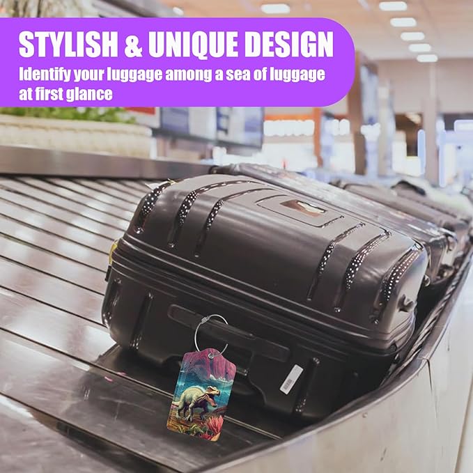3 Pack Dinosaur Forest Luggage Tags for Suitcase Animal PU Leather Travel Luggage Tag Privacy Cover ID Label for Women Men Baggage Backpack Handbag School Bag