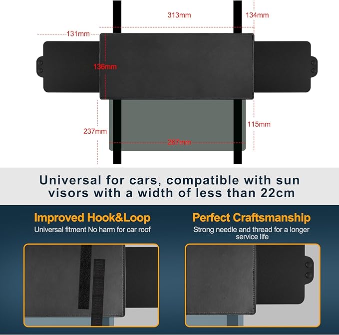 Veharvim Sun Visor Extender for Car with 2 Side Sunshade,(Polarized, UV400, Hook&Loop, Pc Lens), Visor Extender Attachment for Car Visor, Anti-Glare for Safe Driving