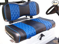 Huskey 4PCS Golf Cart Front/Rear Seat Covers for EZGO Medalist/TXT 94-13 Custom Two-Tone Black/Blue Diamond Stitching with Blue Piping, Marine Grade Vinyl Material, Staple on Design