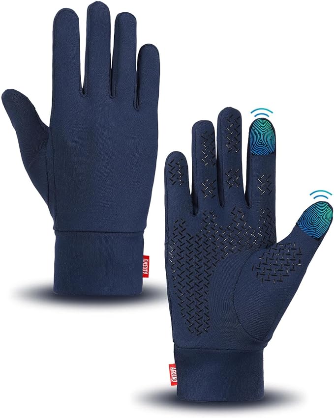 Aegend Lightweight Winter Gloves for Men Women, Warm Running Gloves Touchscreen Thermal Glove Liners for Cold Weather Driving, Cycling & Hiking, Non-Slip, Elastic Cuff, Stretchy, Durable