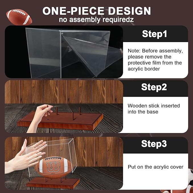 Football Display Case, Acrylic Football Case Clear, UV Protected Display Case with Solid Wood Base Stand for Full Size Signed Football Holder, Football Display Box for Football Fans & Collectors