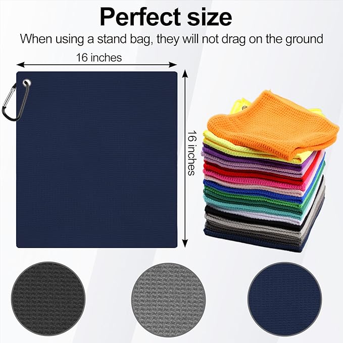 3 Pack 16" X 16" Golf Towels for Golf Bags for Men, Premium Waffle-Pattern Golf Towel with Carabiner Clip, Super Absorbent Microfiber Towel, Golf Accessories for Men, 3 Stain-Resistant Colors