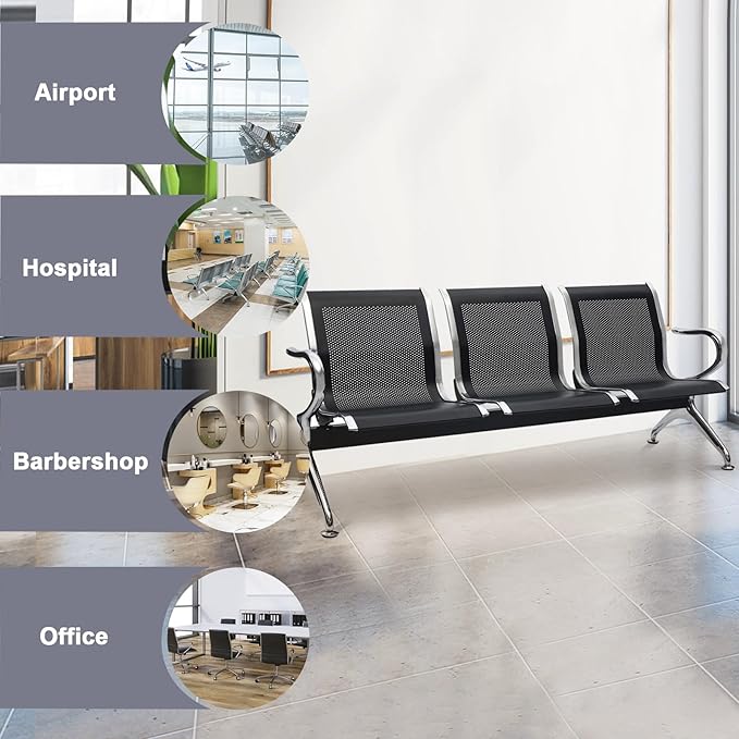 kinbor Waiting Room Chairs - 3 Seat Office Guest Reception Chairs Waiting Furniture Bench Seating for Airport, Bank, Hospital, Salon