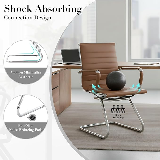 CIMOTA Waiting Room Chairs Leather Office Guest Chair Mid Back Reception Chairs with Sled Base for Meeting/Patient/Conference Room, Coffee Set of 2