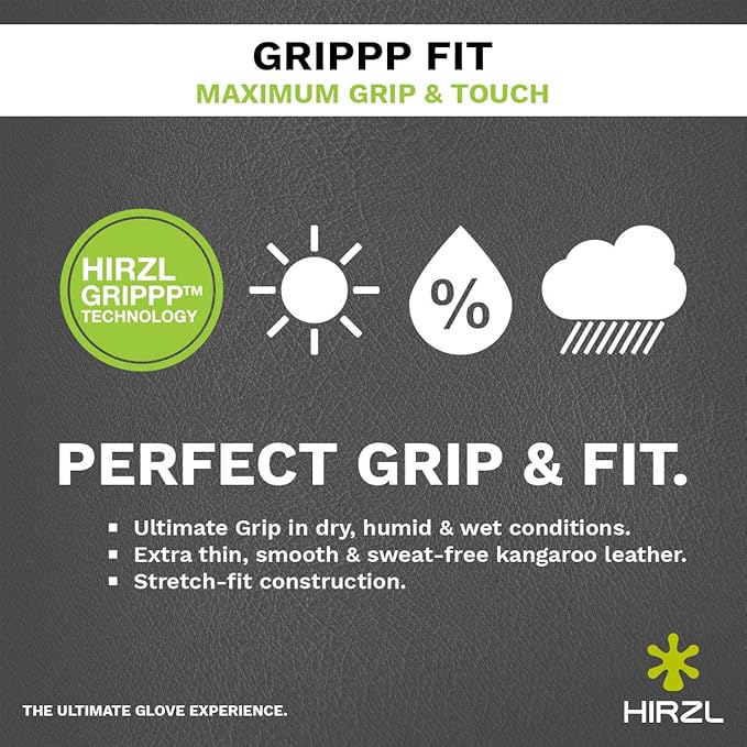 HIRZL GRIPPP FIT Golf Glove – All Weather Mens Golf Glove (White/Black) | Kangaroo Leather & Lycra | Ultimate Grip in Wet or Dry Conditions