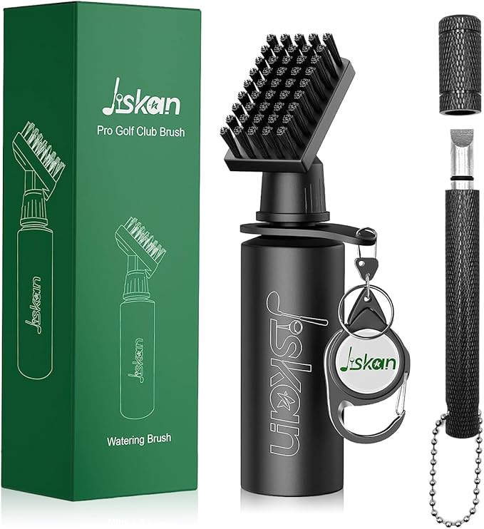 Pro Golf Club Cleaner Brush Golf Groove Sharpener Tool with Retainer Clip and Squeeze Water Bottle 7.5 Inches Holds 4 Ounces of Water, Essentials Golf Bag Accessories Best Golf Gifts for Men